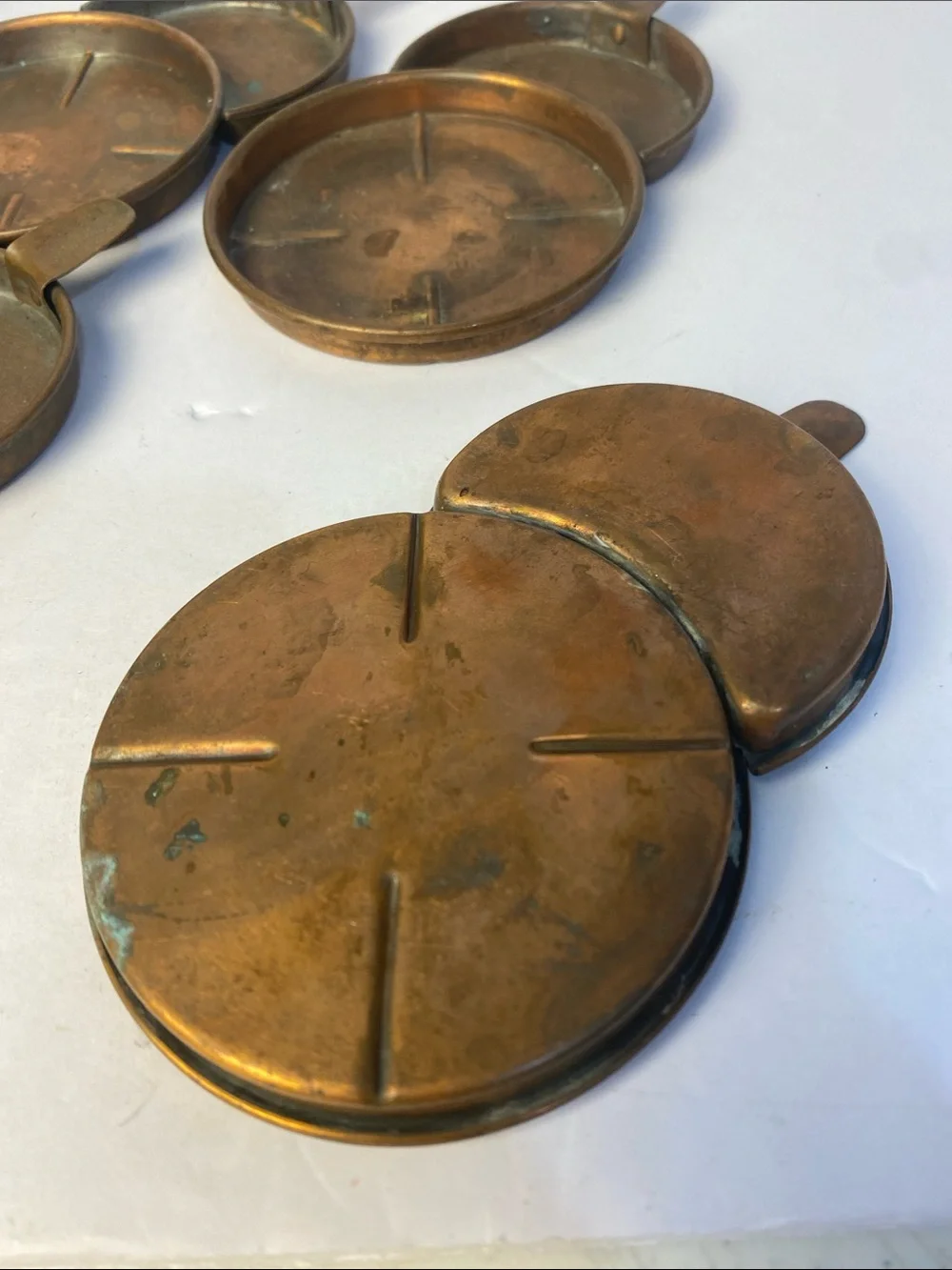 Vintage Solid Copper Coaster Set Home Barware Decor Set of 4-